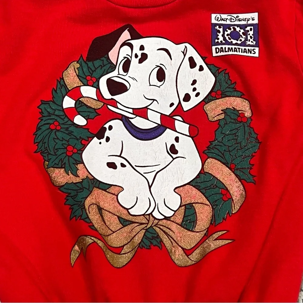 Vtg Disney 101 Dalmatians Crewneck Pullover Sweatshirt Holiday Youth Size Large - Picture 2 of 10